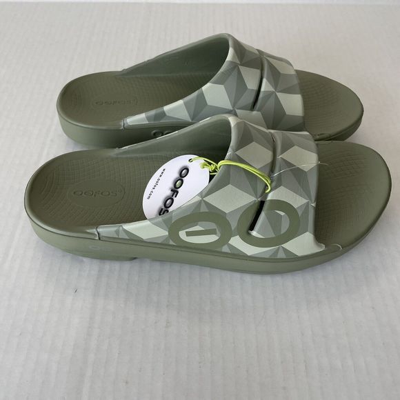 OOfos Ooahh Limited Unisex Fractal Green Post Running Recovery Sandals M 10 W 12 - Picture 2 of 6